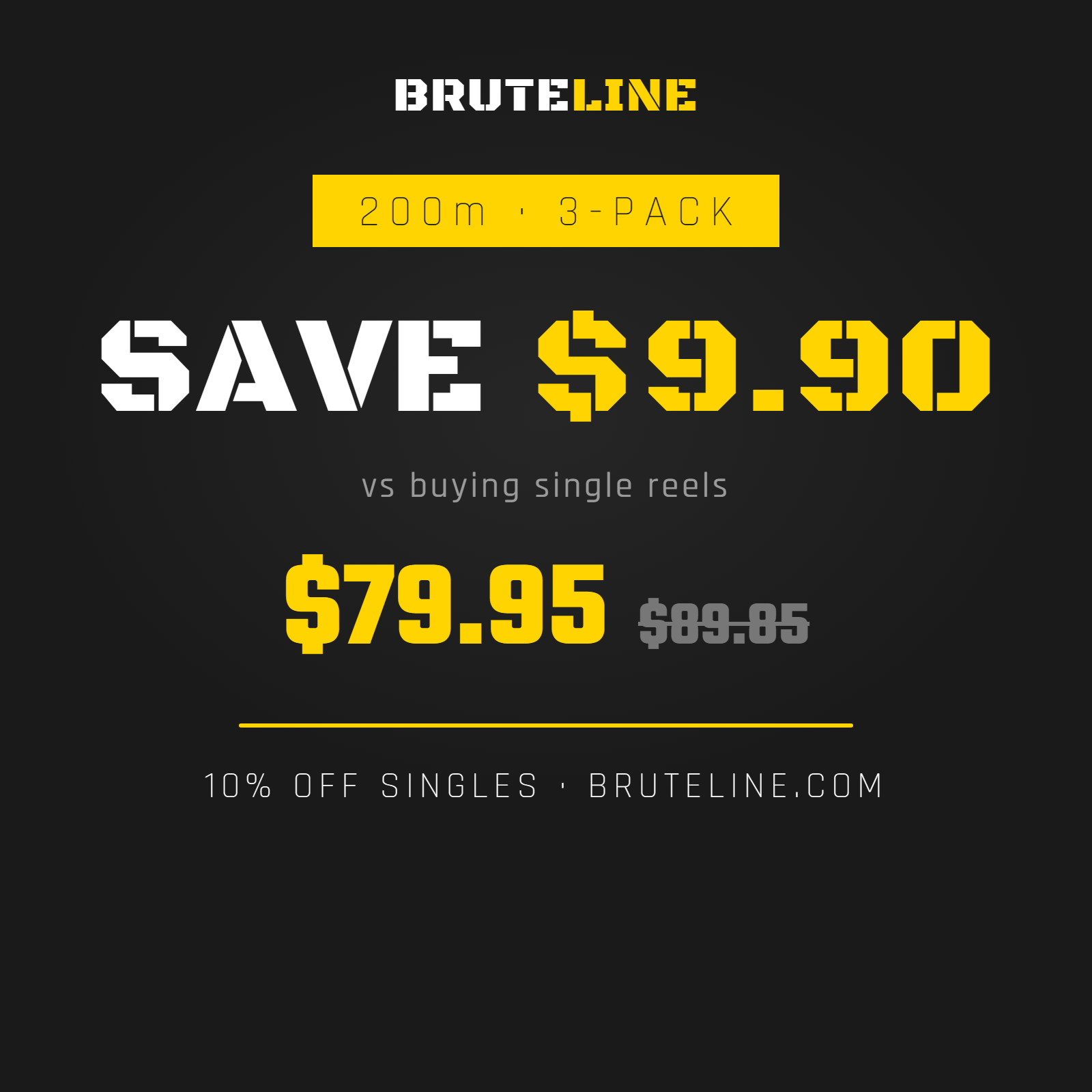 BruteLine 80 200m 3-pack: save $9.90 vs buying single reels, 10% off