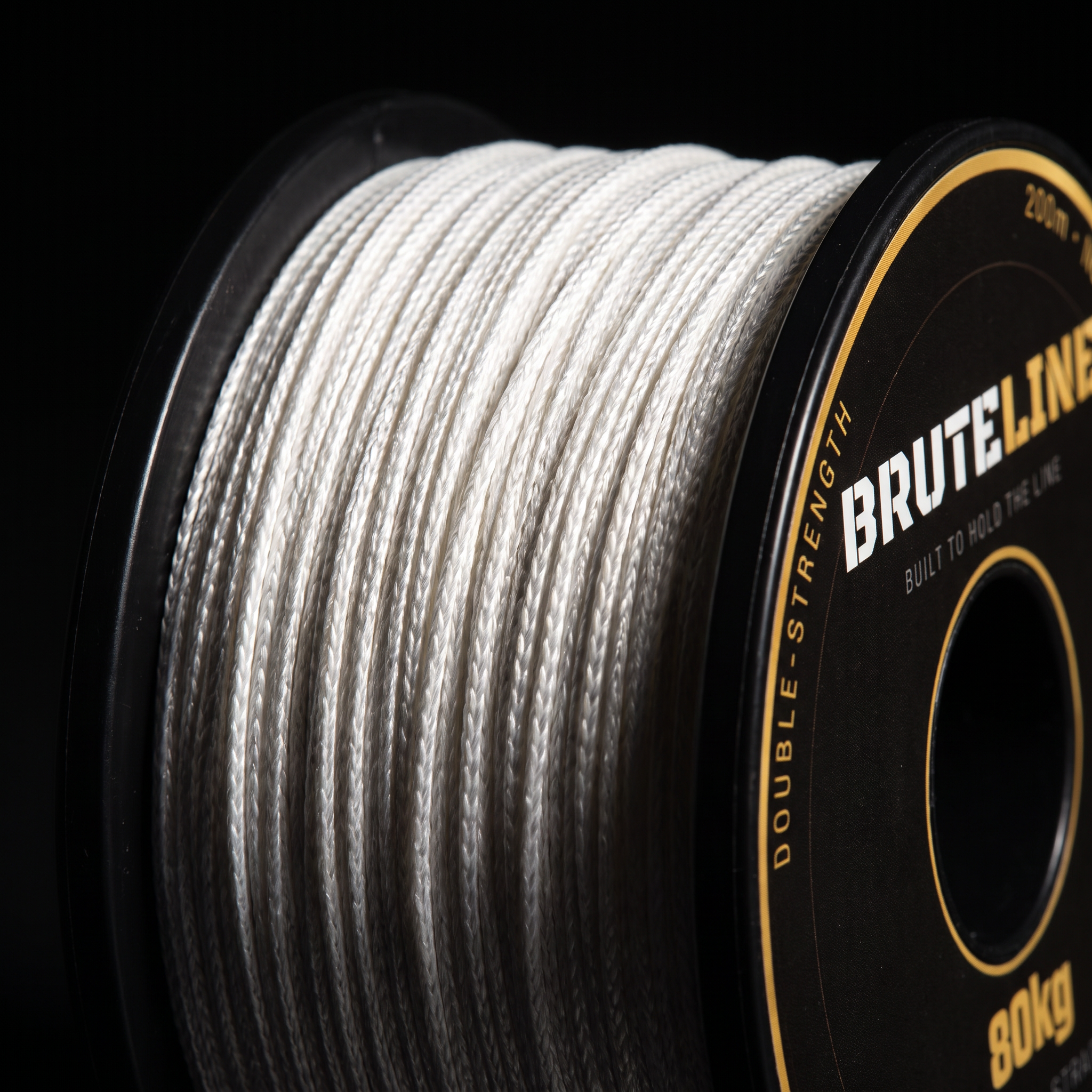 Close-up of BruteLine 80 white braided Nylon 66 stringline on the reel