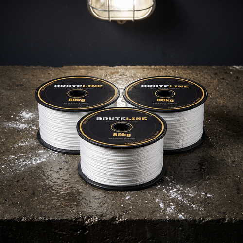 BruteLine 80 100m stringline 3-pack, three reels of white Nylon 66 line