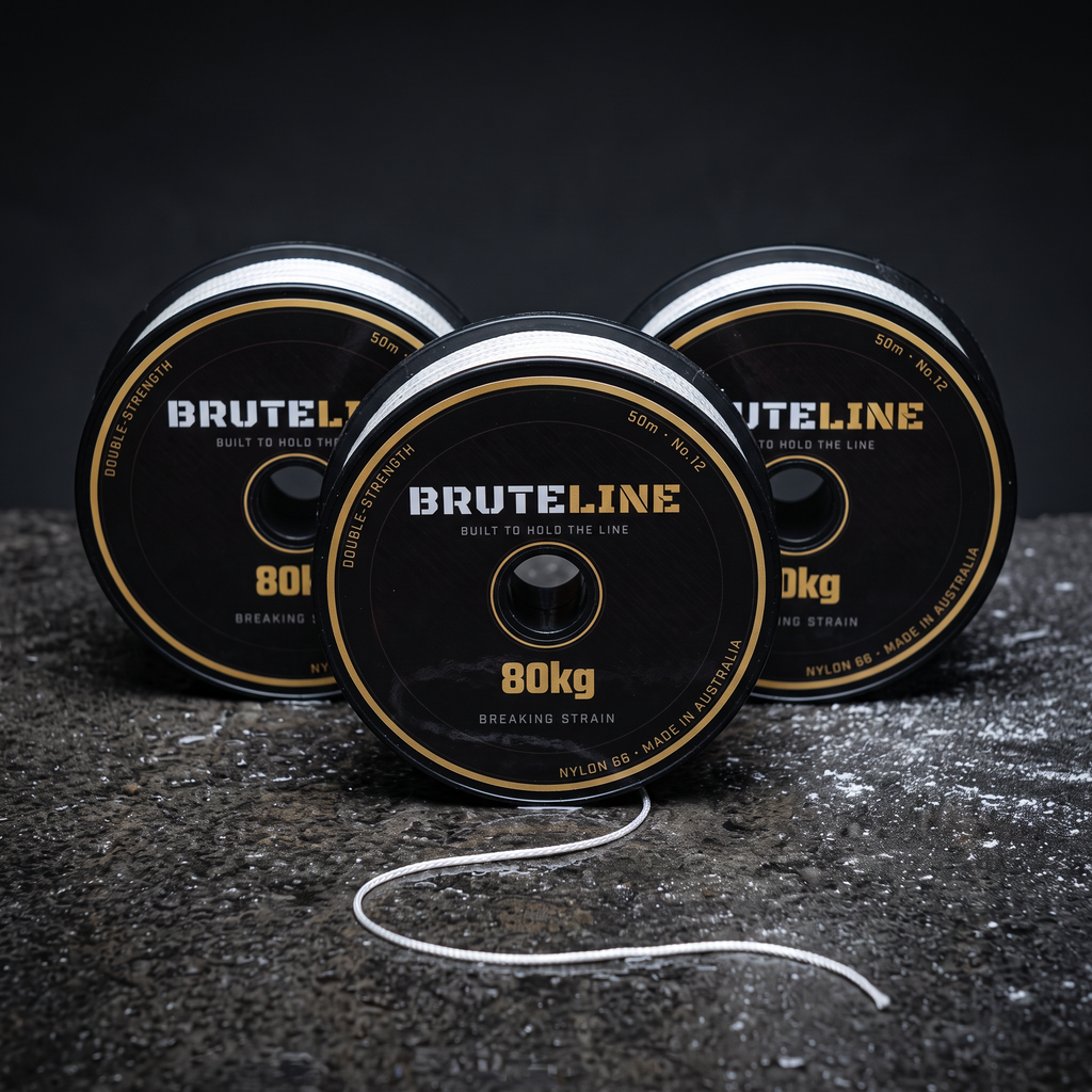 BruteLine 80 50m stringline 3-pack, three reels of white Nylon 66 line