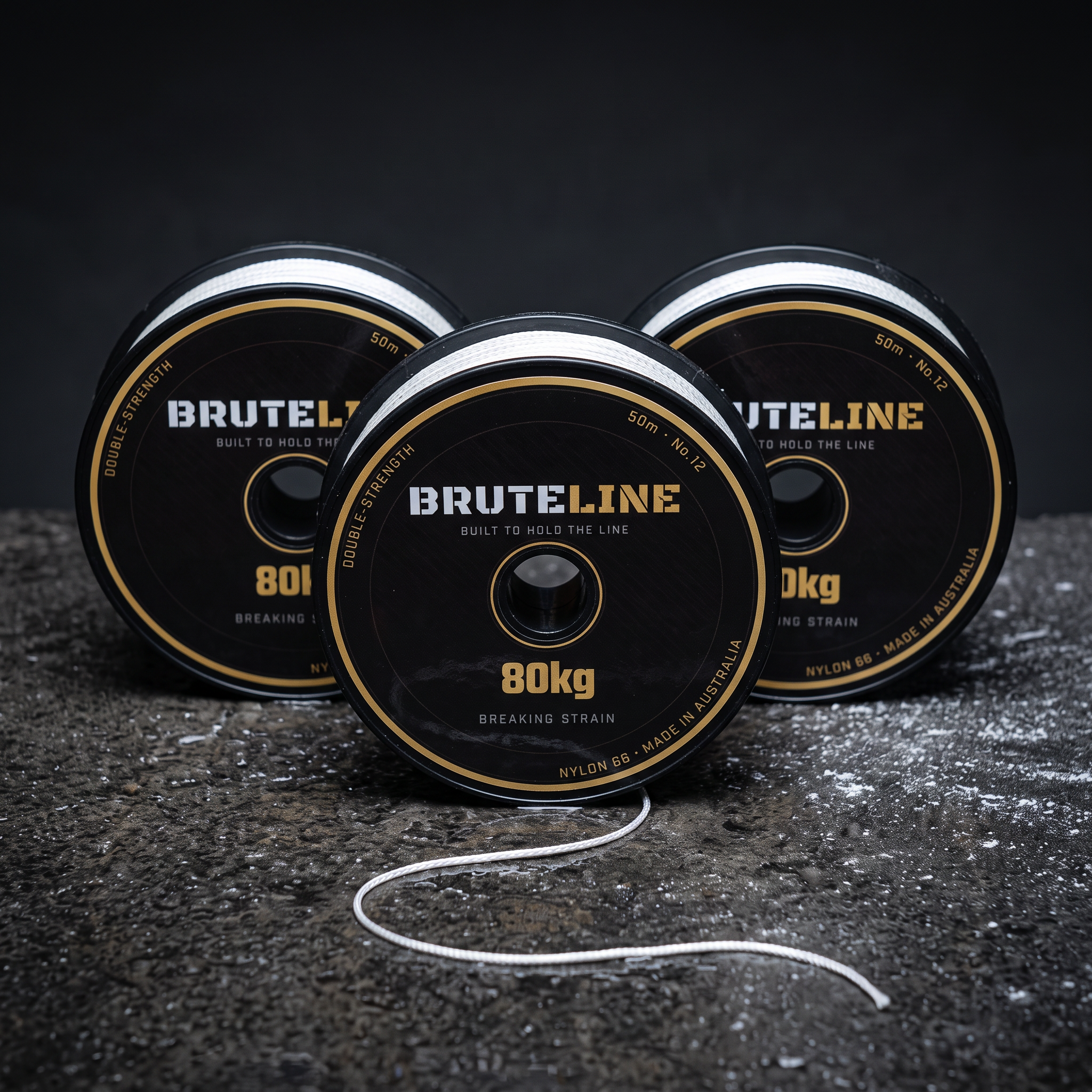 BruteLine 80 50m stringline 3-pack, three reels of white Nylon 66 line